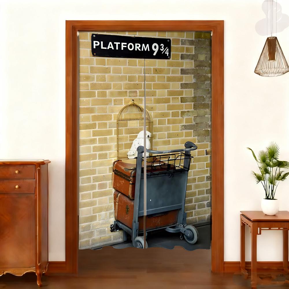 Harryy Potters 9 3/4 Train Platform Brick Wall Photography Backdrop Magic School Door Hanging Banner Half-Curtain Baby Portrait