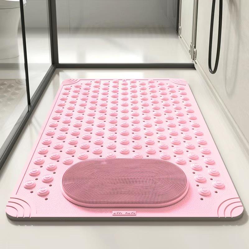 Anti-Slip Bathroom Shower Mat with Large Holes, Suction Cups, and Foot Massage Design.