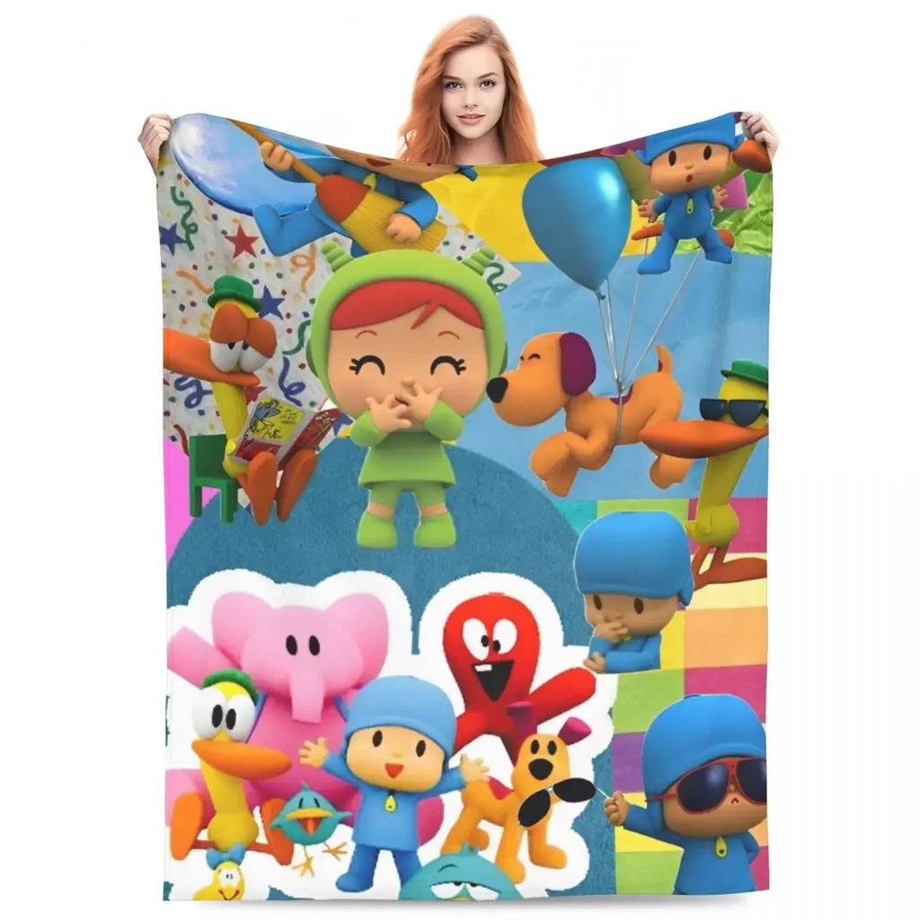 Cute Cartoon PPOCOYO Anime Printed Blanket Picnic Flannel Throw Blanket For Bedroom Warm Soft Custom DIY Quality Bedspread Gift