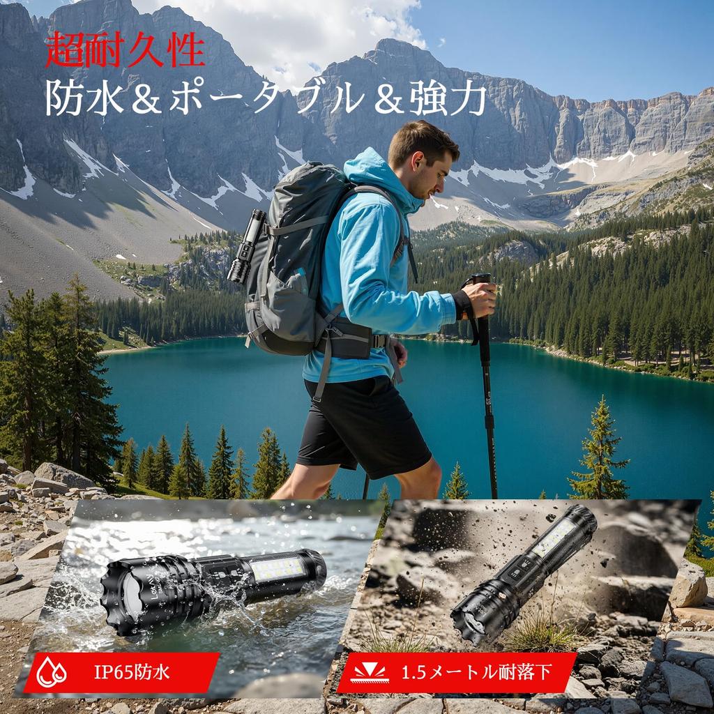 Letmy Powerful Handheld 2000mAh Large Military New LED Rechargeable COB Work IPX6 7 Dimming Battery Level Ideal for Power Disaster Night and Handheld