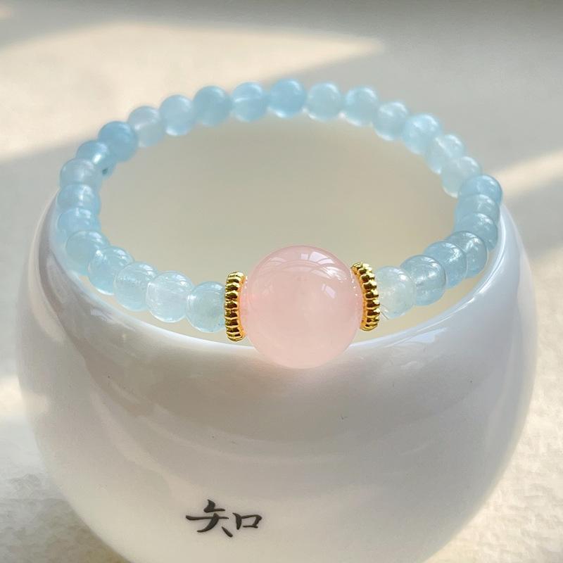 Powder crystal bracelet, elastic rope, bracelet gift, female high-end color treasure temperament