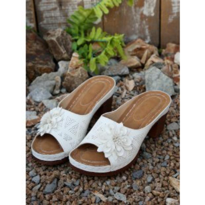 Women's Peep Toe Floral High Heel Sandals, Summer Beach Slip-On Shoes, Plus Size Fashion Footwear