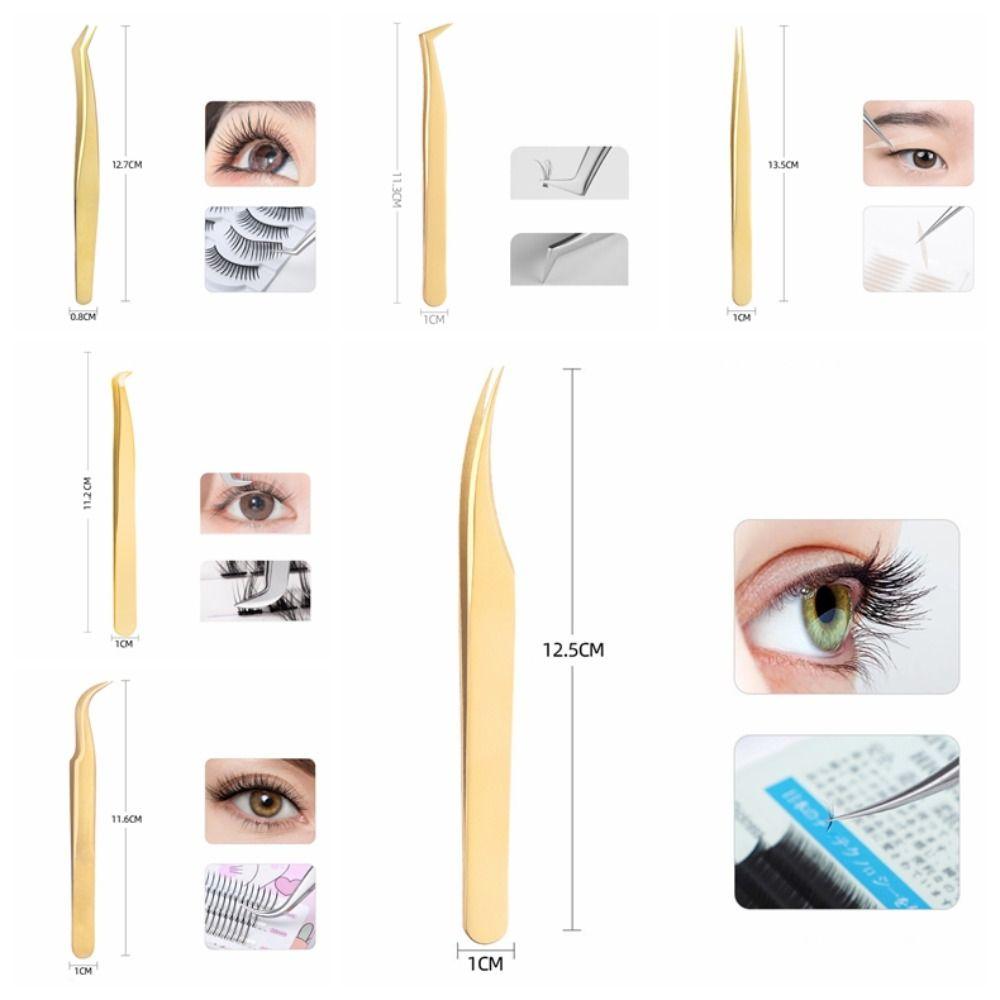 Durable Stainless Steel Lash Extension Tweezers Anti-Slip Gold Curved Tip Tweezers Straight Tweezers Makeup Accessories