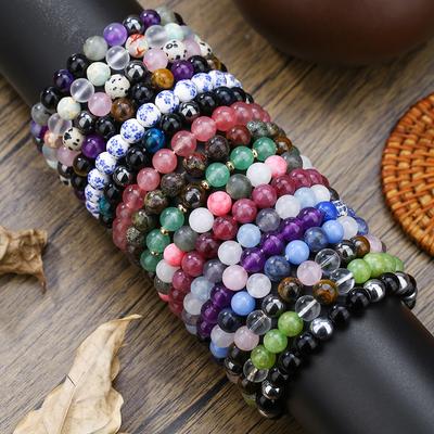 Bracelet Reiki Quartz Fraise Original Homme Femme Lapis Lazuli Naturel Améthyste Oeil de Tigre Jaune Pierres Perles Bracelet Bijoux