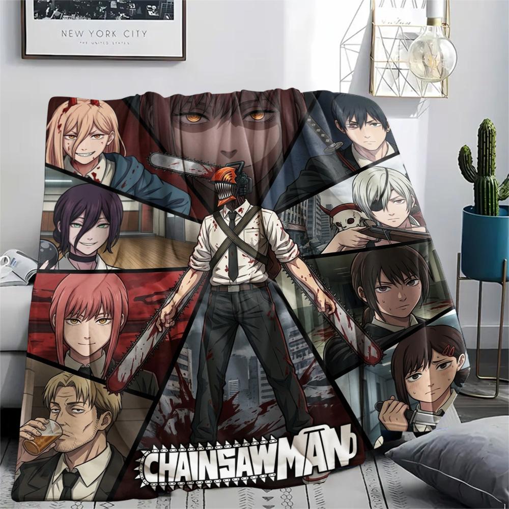1PC Chainsaw Man Patterned Flannel Blanket Suitable For All Seasons For Home Decor Warmth And Comfort Gifts Holiday Present