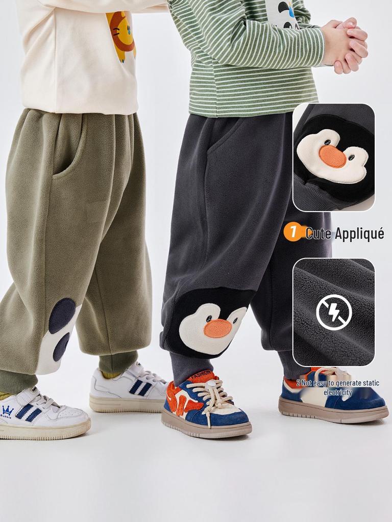 Dudu Home Baby Coral Fleece Cartoon Sports Pants - Trendy Spring Wear for Boys and Girls