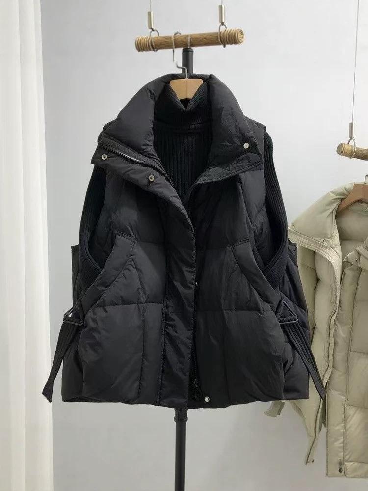 Plus Size Down Cotton Vest - Women's Stylish Sleeveless Jacket for Autumn/Winter