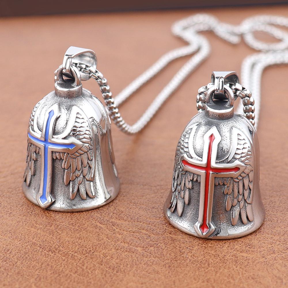 Vintage Stainless Steel Luck Bell Pendant Charm Riding Amulet Necklaces For Men Fashion Motorcycle Hip Hop Rock Party Jewelry