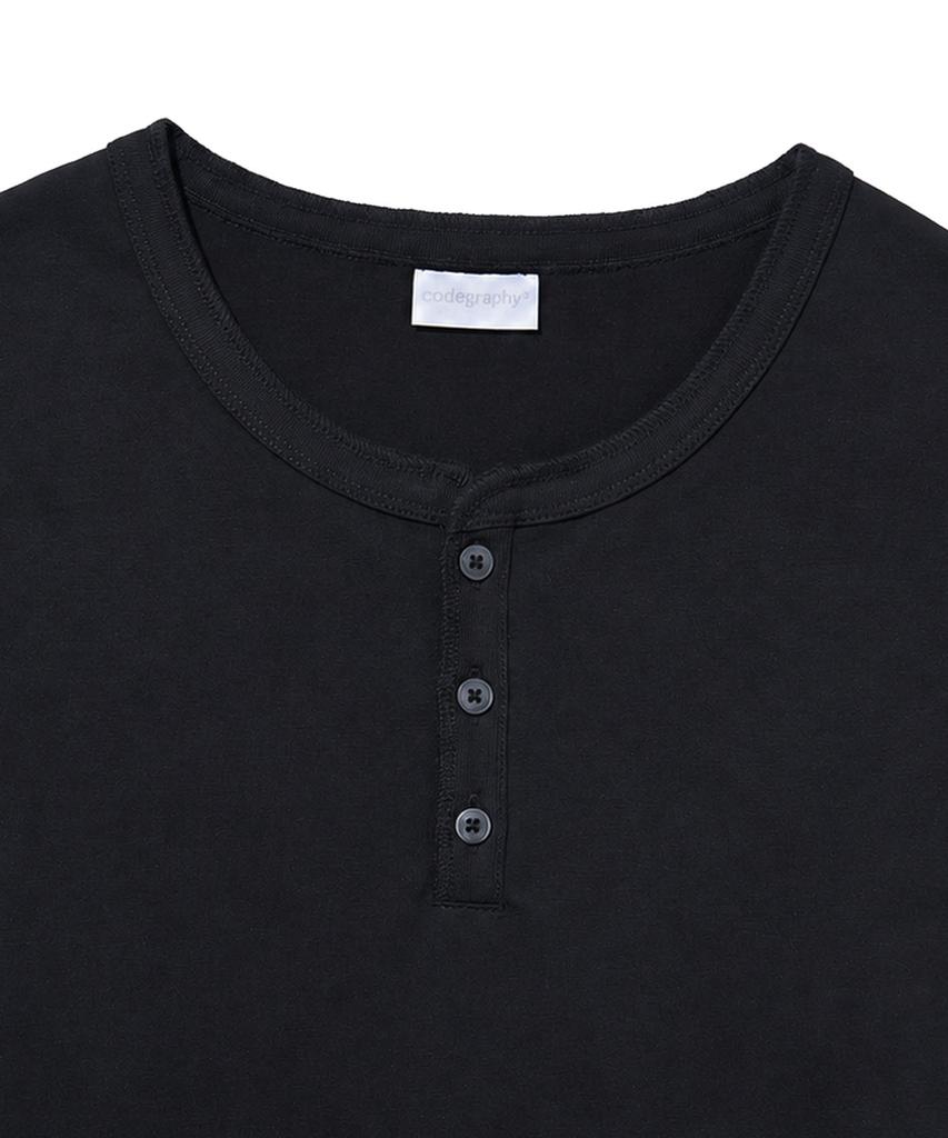 CGP Henley Neck Layered Short Sleeve T-Shirt - Black