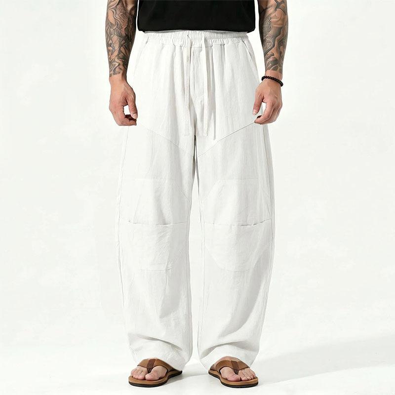Men S Loose Fit Linen Blend Long Pants Solid Color Breathable