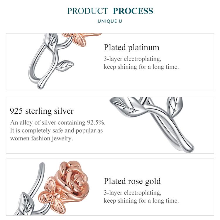 BAMOER véritable 925 en argent Sterling 3D Rose boucles d'oreilles fabrication Fine bijoux cadeau de fête de mariage fleur Piercing boucles d'oreilles