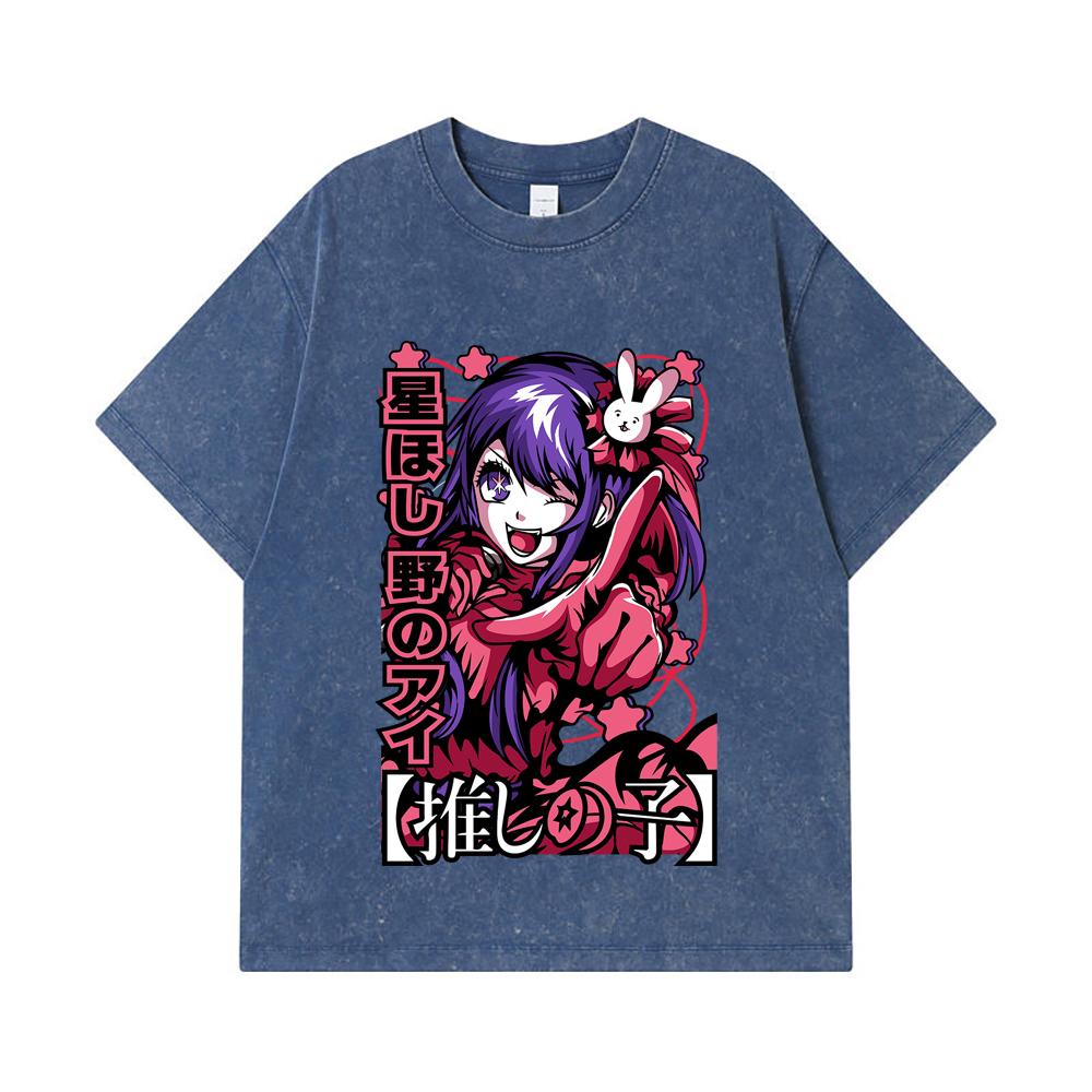 275 GSM Washed T-shirts 100% Cotton Oshi no Ko V2 Print Unisex Heavy Cotton T Shirt
