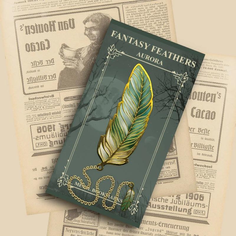 Vintage Feather Gold Stamped Metal Bookmark with Metal Chain Pendant Exquisite Bookmark Book Page Divider Office Stationery