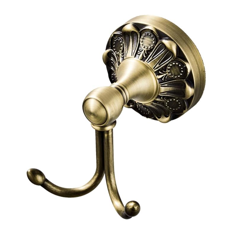 652F Elegant Embossed Brass Wall Hook Decorative for Coat Hat Entryway Bathroom
