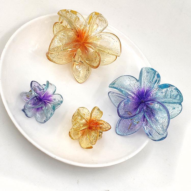 4cm průhledná třpytivá sponka do vlasů ve tvaru vajíčka s květinou - žraločí sponka do vlasů