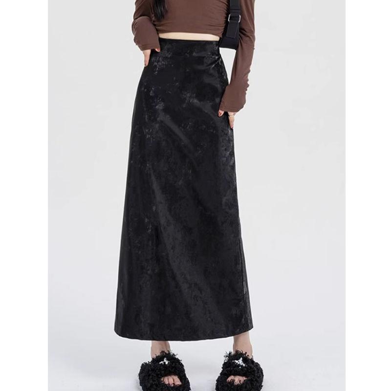 Textured Slit Skirt for Women In Autumn and Winter High Waist Slim Mid-length Straight Hip Skirt for Women In Autumn and Winter