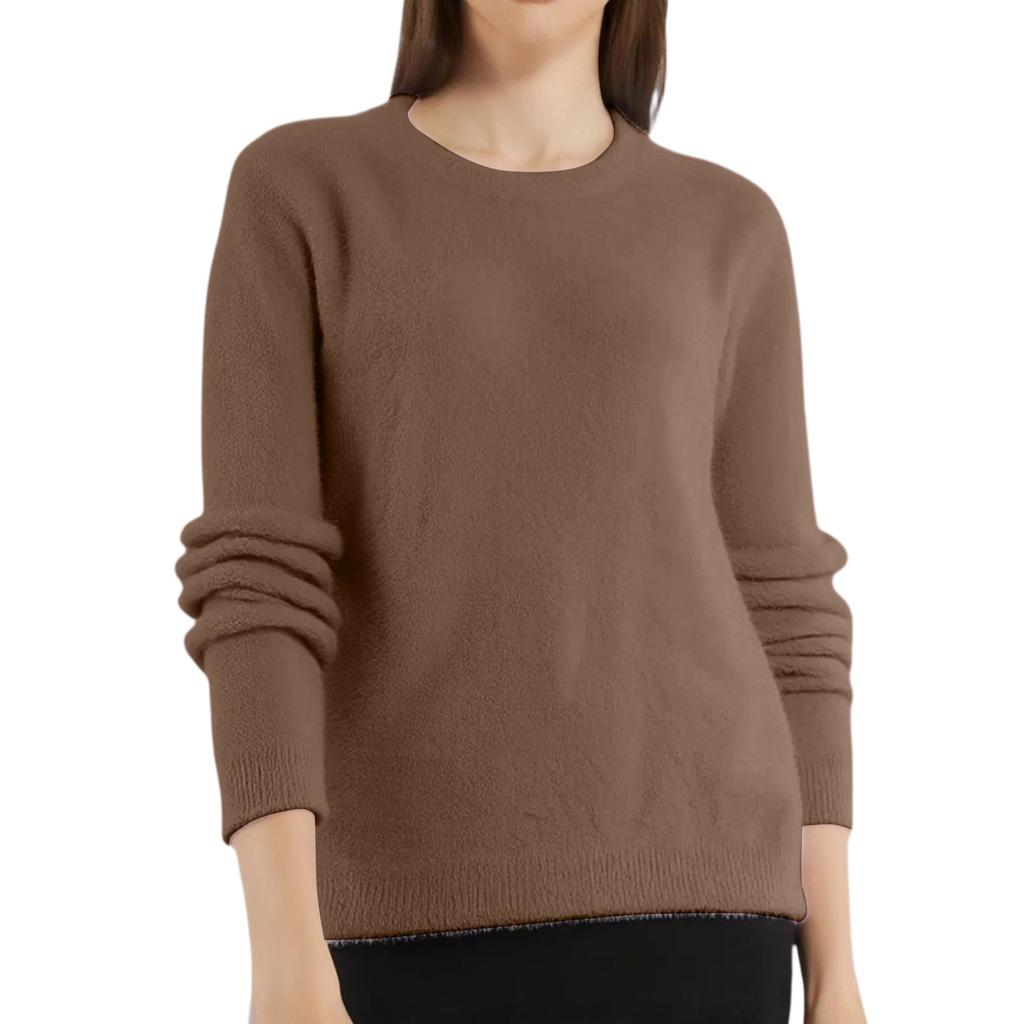 Women's Loose  Winter Round Neck Long Sleeve Knitted Imitation Mink Pullover