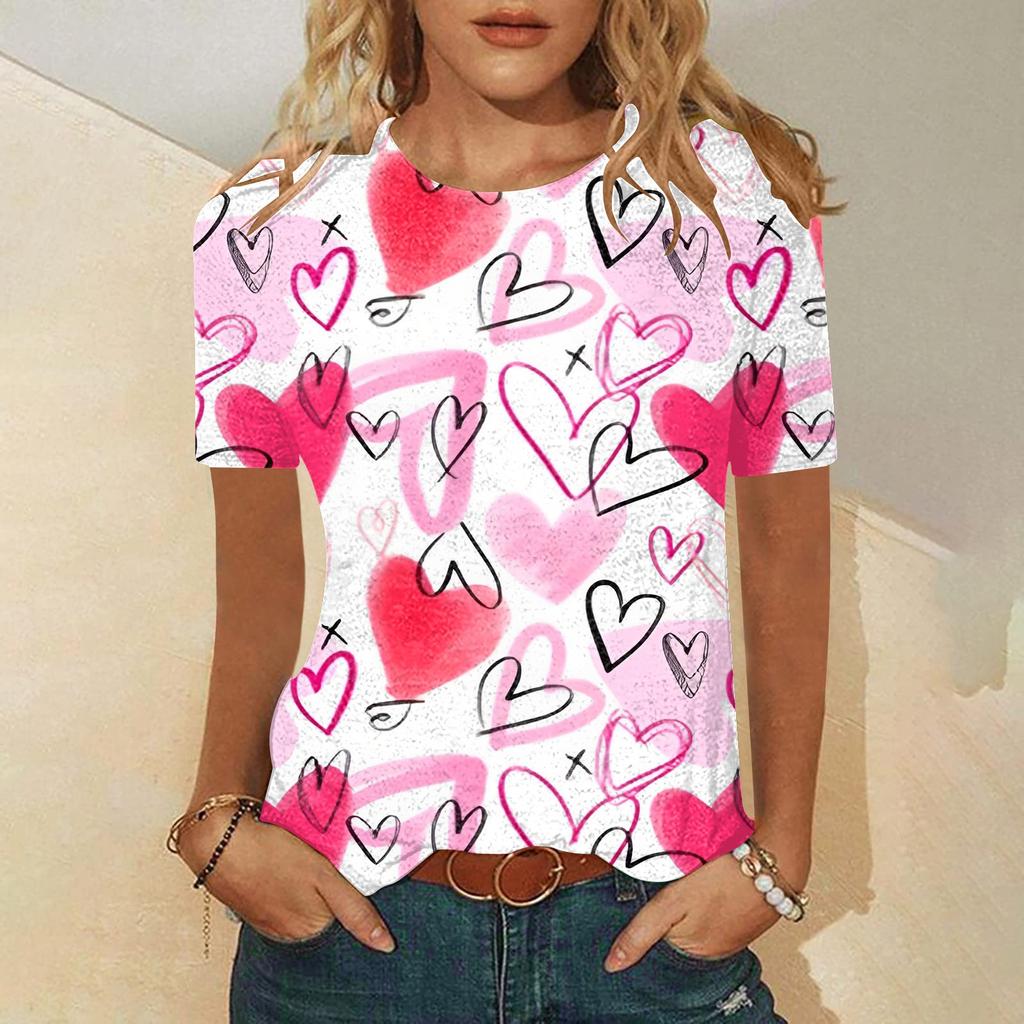 Women's Fashion Casual Comfortable Printed O-Neck Short Sleeve Top Blouse