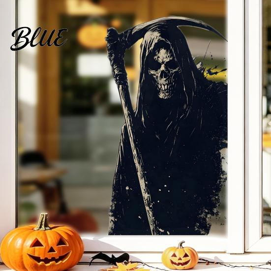 DIY Halloween Scene Props Grim Reaper Skull Static Window Clings Self-Adhesive Spooky Glass Waterproof PVC Decals Decals Stickers for Bedroom