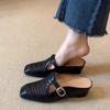 Skinny and tall retro baotou half slippers women's summer wear thick heels and inner height increase one pedal woven breathable sandals