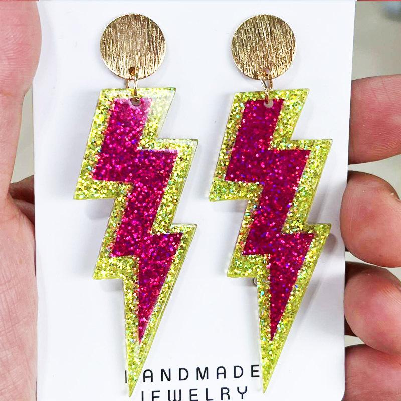 Fluorescent Shining Oil Gloss Magnetic Tape Retro Era Earrings Lightning Element Radio Women's Eye Catching Earrings Gift