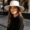 Classic Wide Brim Hat Retro Flat Top Hat, Wool Felt Pork Pie Bowler with Stylish Headwear for Women Metal Ring, Trilby Men Autumn Winter Warm Fedora