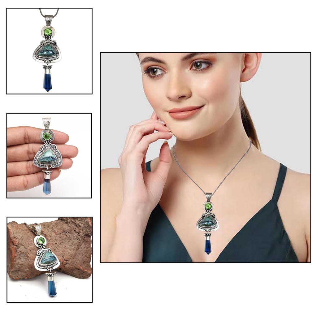 Azurite Necklace Malachite Silver Gifted Pendant Gemstone Jewelry