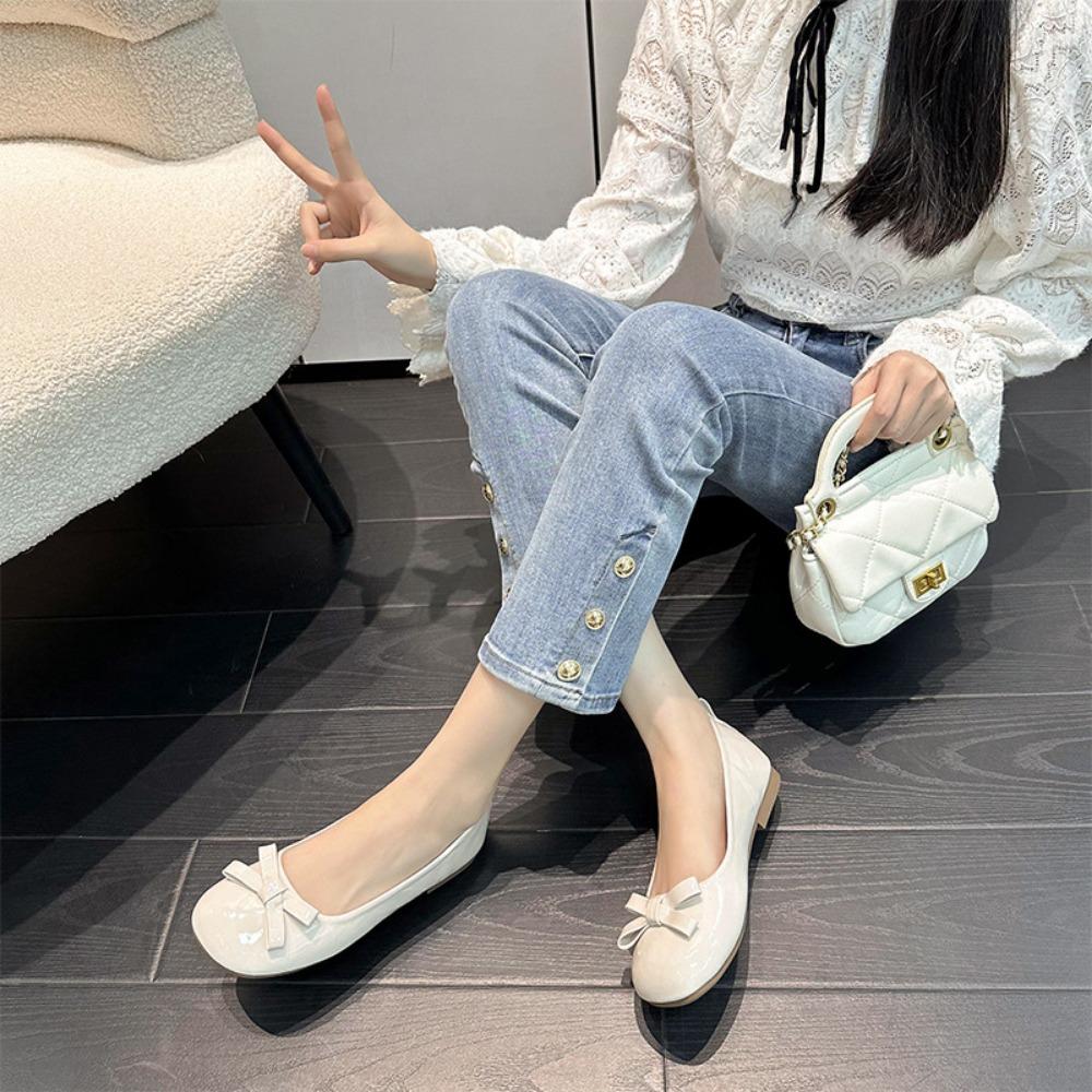 Women Flat Shoes Large Size Women's Shoes Bow Tie Flat Sole Single Shoe Women's Retro Women Work Shoes Comfortable for Work