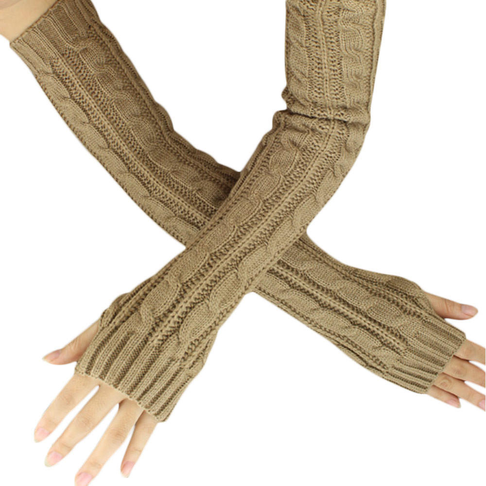Women's Cable-Knit Arm Warmers - Solid Color, Half-Finger, Stretchy & Windproof for Autumn/Winter
