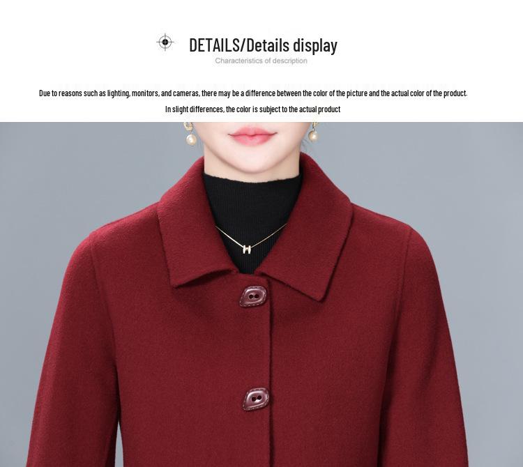 Mid-Length Double-Faced Cashmere Coat for Middle-Aged and Elderly Women - Autumn/Winter High-End Slim Wool Jacket