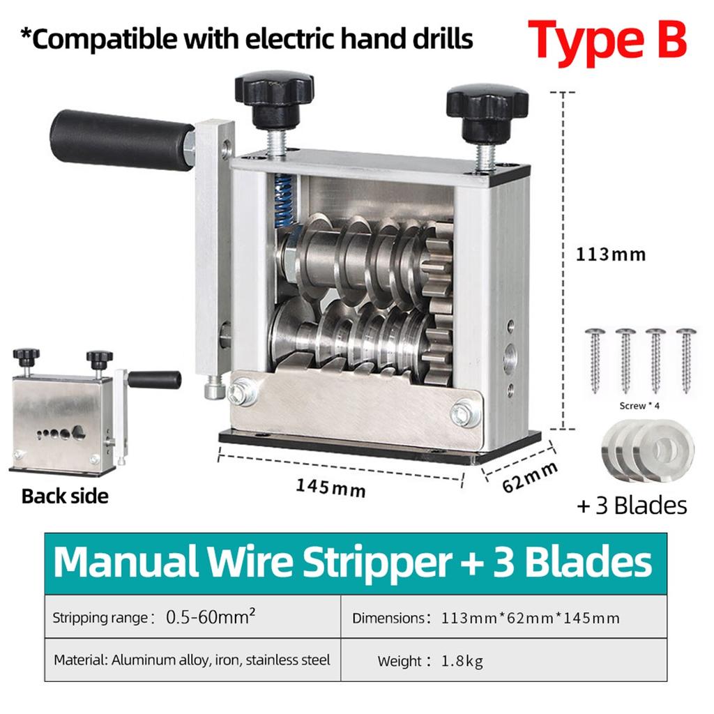 Double Drive Wire Stripping Machine 0.5-70mm² Cable Peeler Hand Cranked Wire Stripper Wire Peeling Tool for Copper Aluminum Wire