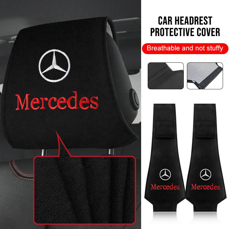 1/2pc Car Headrest Cover Seat Head Pillow Neck Headrest Cover Car Stickers For Mercedes Benz C200 C300 A160 180 B200 W108 W124 CM1