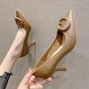 775-81 Customized autumn new custom high heels Korean version pointed square buckle stiletto shoes Huidong temperament women's shoes