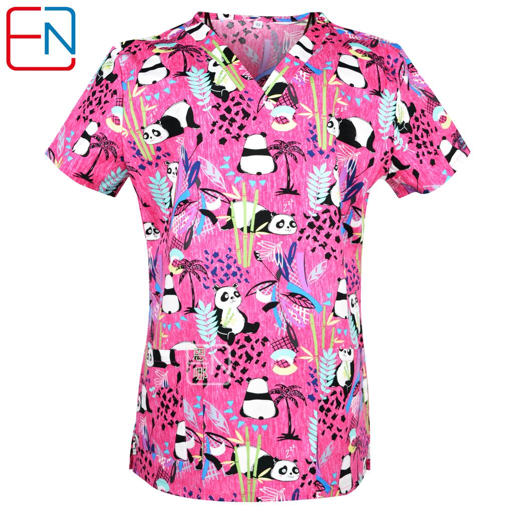 Hennar Women Scrub Top   Uniforms V-Neck Short Sleeve S-5XL Hospital Clinical scrubScrubs Top