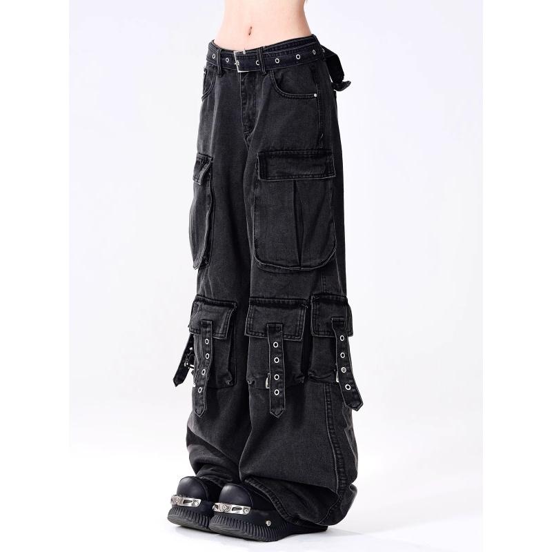 Női Y2k Amerikai Retro Több Zsebes Cargo Farmer Amerikai Vintage Gyaru Esztétika Grunge Farmer Egyenes Farmer Nadrág