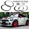 2X Gloss Black/Silver Headlight Trim Rings Bezel Cover For 2007-2015 Mini Cooper R55 R56 R57