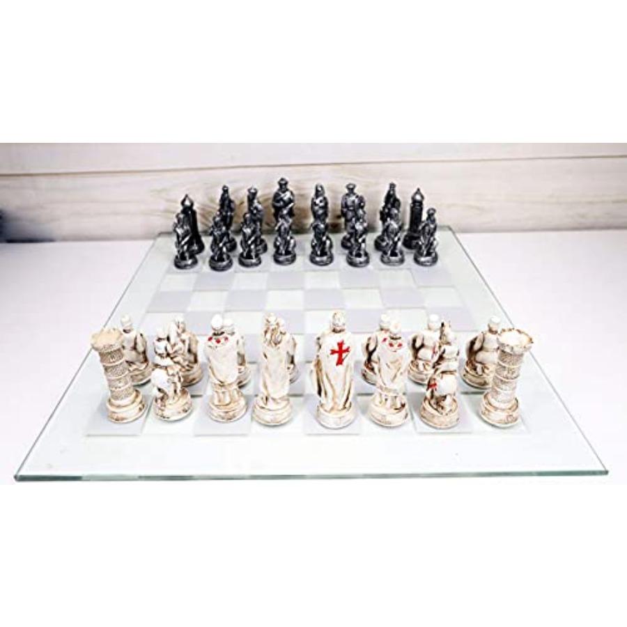 

Hand Painted Medieval Crusader Knights of The Cross Christian VS Muslim Saladin Ottoman Empire Resin Chess Pieces with 15 by 15 United States