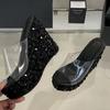 Fashion Eilyken Summer PVC Transparent Open Toe Women Slippers Bling Sequin Cloth Platform Wedges Heels Banquet Party Shoes