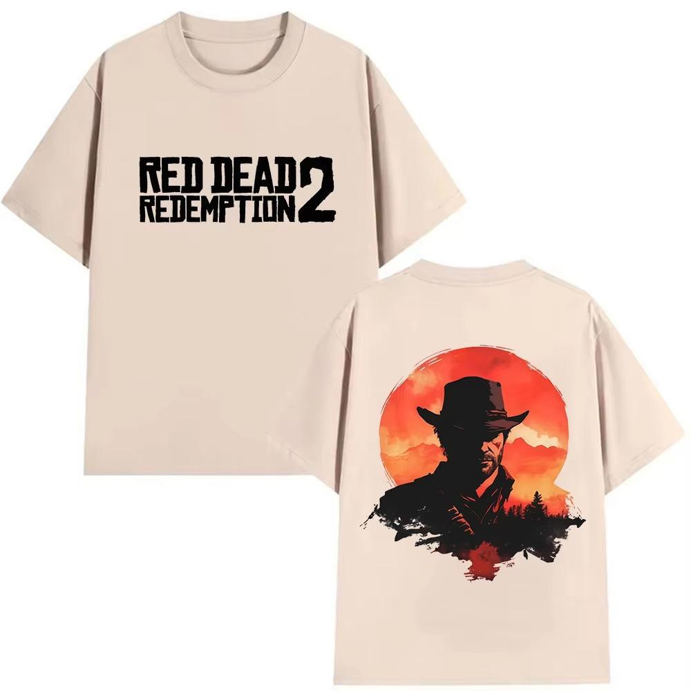 Retro Red Death Redemption 2 Printed Product Tshirt Men 2026 Spring summer Print Pure Cotton Casual Shortsleeved top S