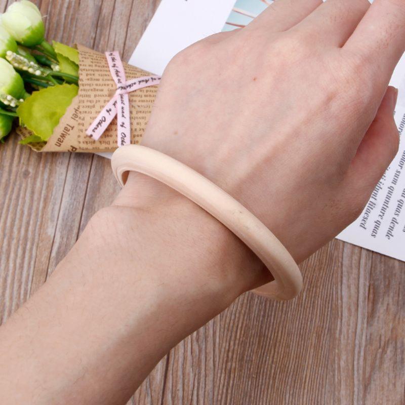 6Pcs Unfinished Blank Wood Bangle Bracelets Natural Round Wood Ring Wooden Circle for DIY Painting Craft Jewelry Making