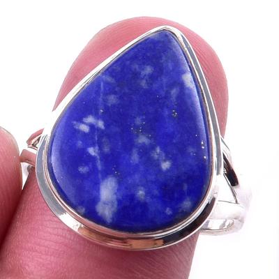 Natürlicher Lapislazuli Edelstein Handgefertigt 925 Massiv Sterling Silber Ring S.9 L0Q46