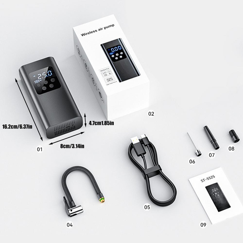 

Быстрый беспроводной воздушный насос для автомобильных шин Беспроводной велосипедный воздушный насос Портативный насос для накачивания автомобильных шин Быстрый насос для накачивания автомобильных шин чёрный