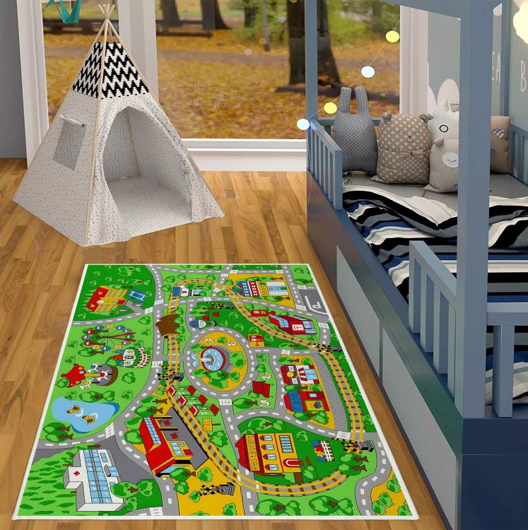 Children s Traffic Educational Carpet for Living Room Decor Children s Room City Life Road Non-Slip Large Area Rugs Crawling Mat 60cm x 90cm