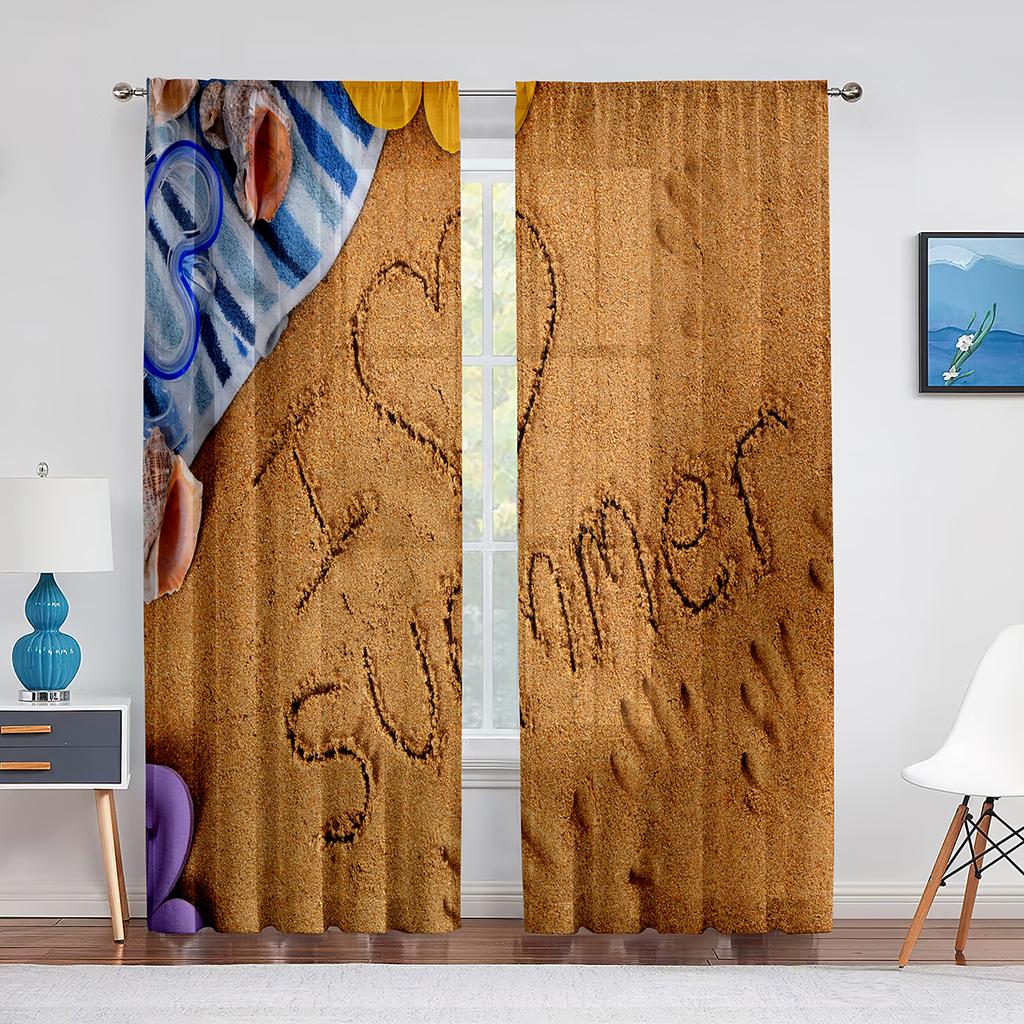 Ocean Summer Beach Sunlight Seawater Tulle In Sheer Curtains for Living Room Bedroom Kitchen Window Treatment Chiffon Curtain