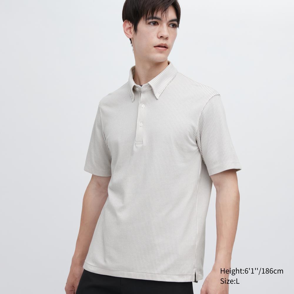 

UNIQLO AIRism Рубашка поло в полоску с короткими рукавами и воротником на пуговицах