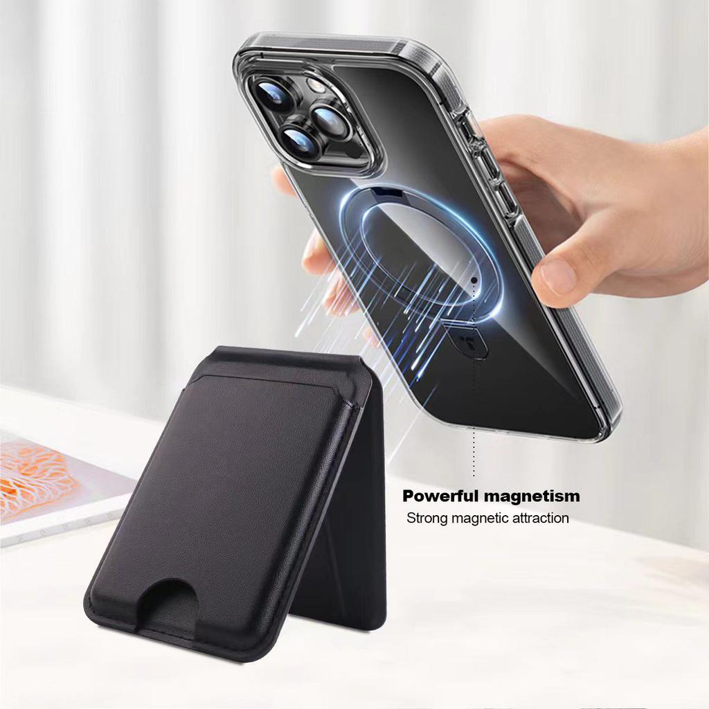 Phone Card Holder for iPhone 12-16 Series PU Leather Folding Kickstand Card Bag