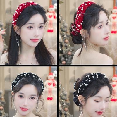 Neu in koreanische Damen Kopfbedeckung Premium Samt gewebt Perle Haarbänder Druck Haarband Damen Accessoires für Mädchen Diademe