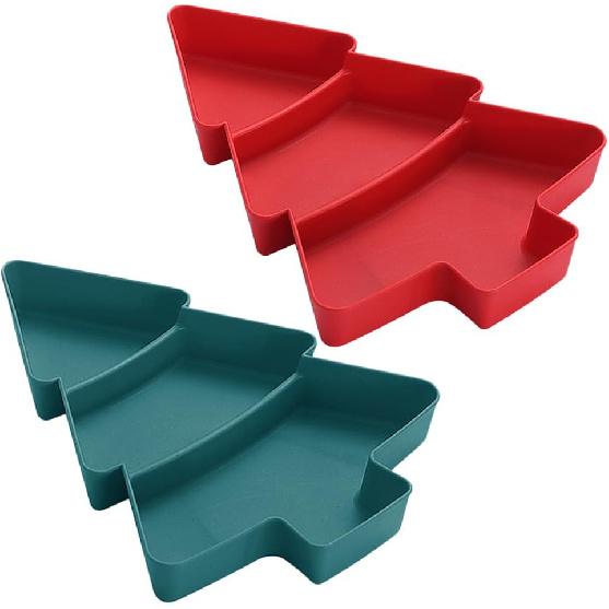 Amosfun Christmas Tree Snack Serving Tray 3 Grids Tree Shaped Plates for Dried Fruits Candy Nuts Treats Snack Christmas Party Favors 7 x 10 x 1.2