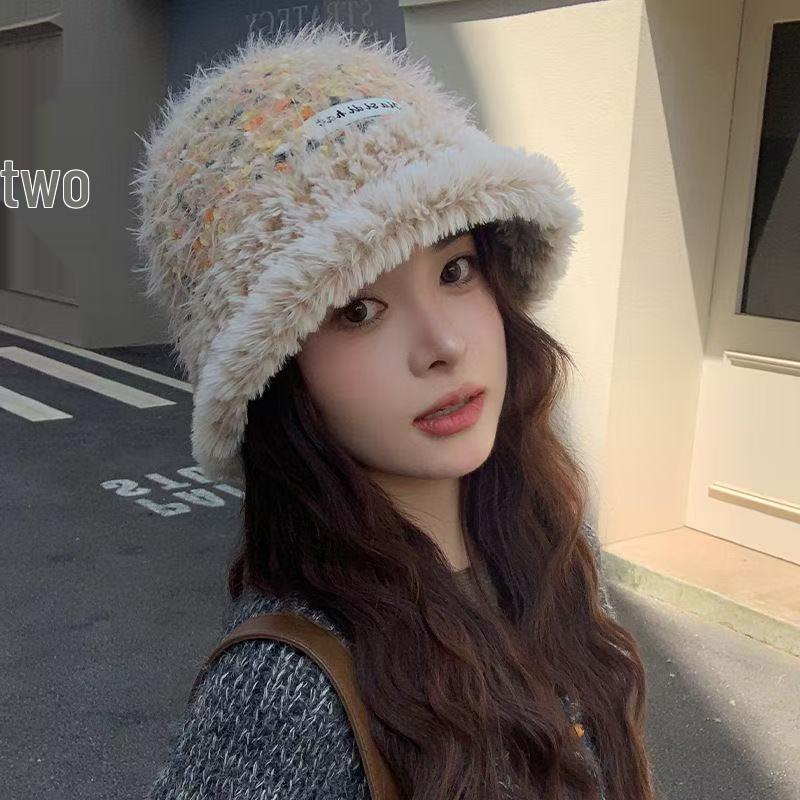 Women's Fashionable Colorblock Fisherman Bucket Hat - Warm, Thickened, Slimming, Versatile for Autumn and Winter