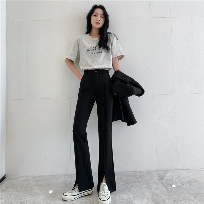 VANGULL женские весенне-летние драпированные хлопковые повседневные брюки с высокой талией и разрезами, расклешенные брюки S